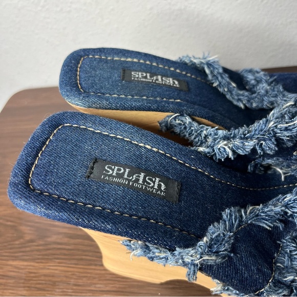 RARE Y2K Vintage Splash Denim Studded Wooden Chunky Platform Wedge Heels Bratz - Picture 6 of 8